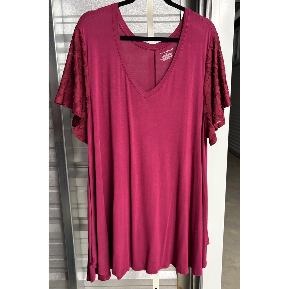 Lane Bryant Magenta V-Neck Tunic Top Lace Flutter Sleeve Plus Size 22/24